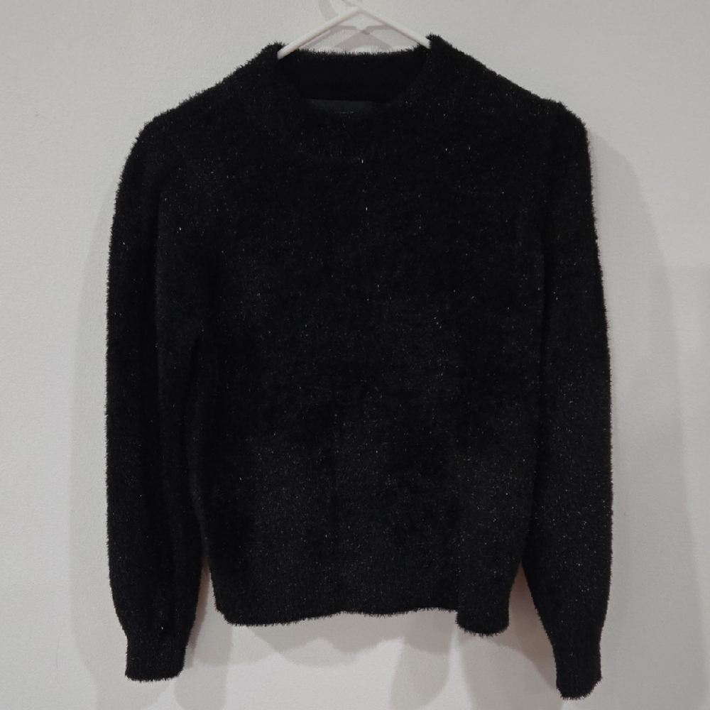 White House Black Market Sz Medium Black Metallic Trimmed Sweater